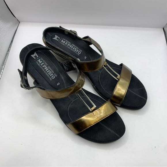 Mephisto Straps Wedge Sandals Leather Gold Embossed Women’s EU 40 US 9-9.5 - Picture 10 of 10